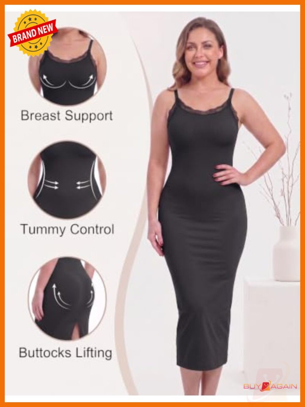 Tummy Control Lace Trim Full Body Shaper Slip Dress - Picture 3 of 6